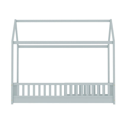 House-shaped single size grey bed frame made with pine timber, perfect for kids rooms.