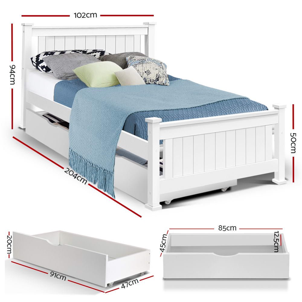 Artiss Rio single bed frame with storage drawers, perfect for kids bedroom organization.