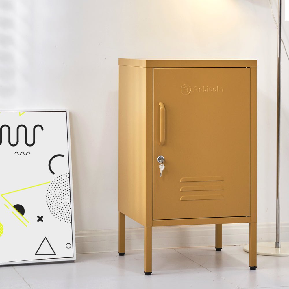 ArtissIn metal locker storage in sunshine yellow, a vibrant and fun solution for childrens rooms.