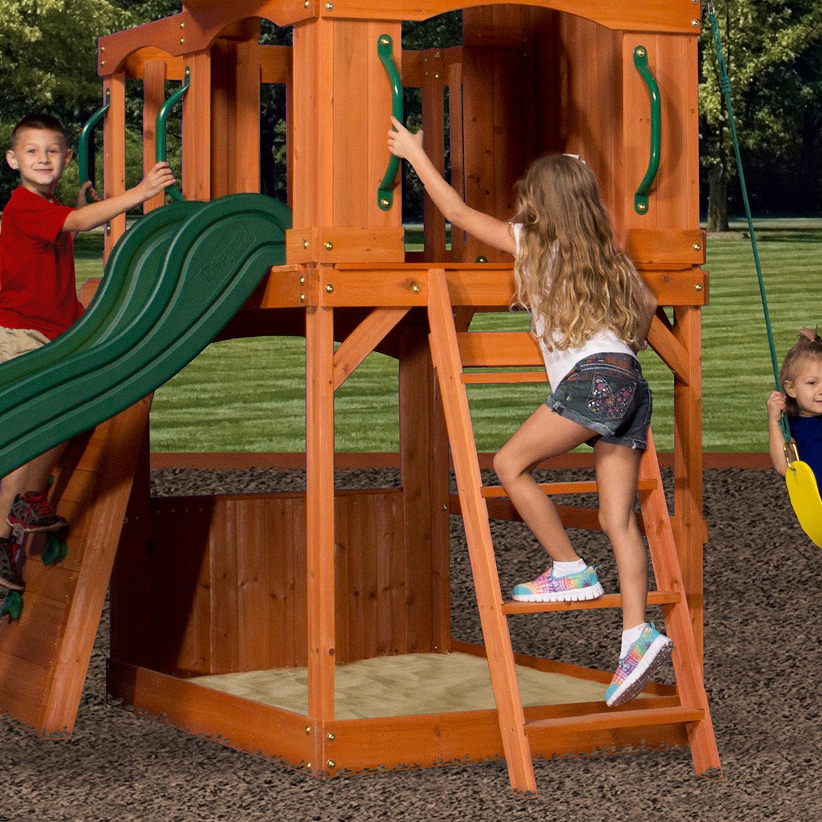 Backyard Discovery Atlantis Swing and Play Set | Colorful outdoor playset for childrens backyard fun.