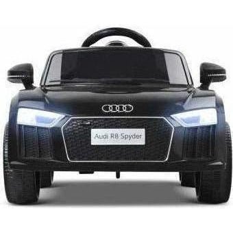 Black Audi R8 kids ride-on car, 12V licensed, ideal for home play.