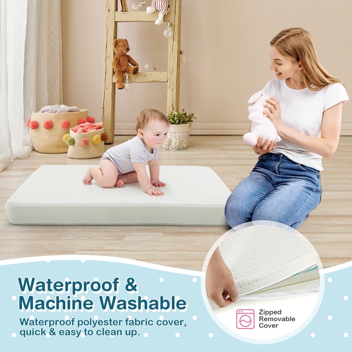 Dual-Sided Baby Cot Mattress with Removable Cover, 97x68cm, ideal for comfortable sleep.