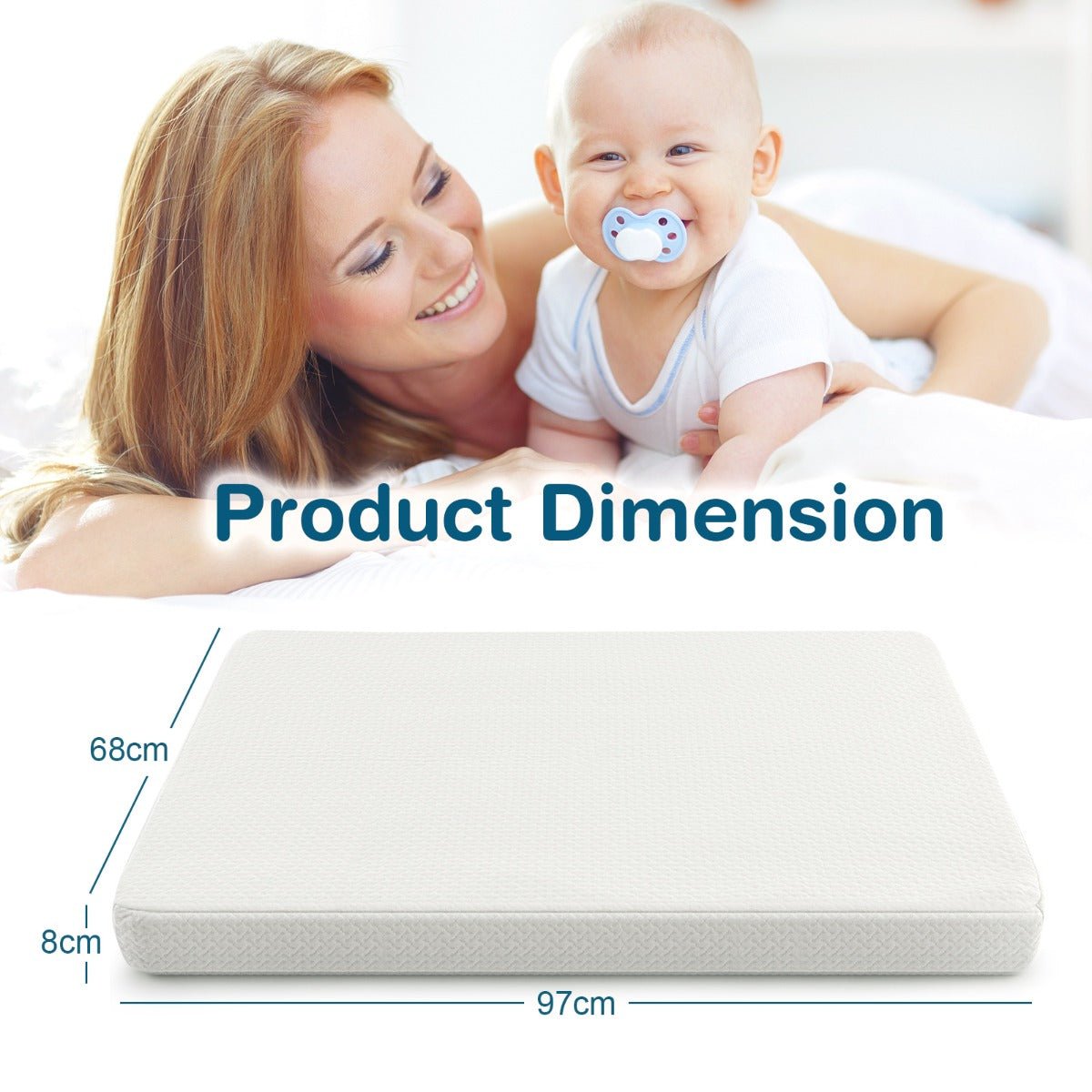 Dual-sided baby cot mattress with removable cover, 97x68cm for versatile comfort and convenience.