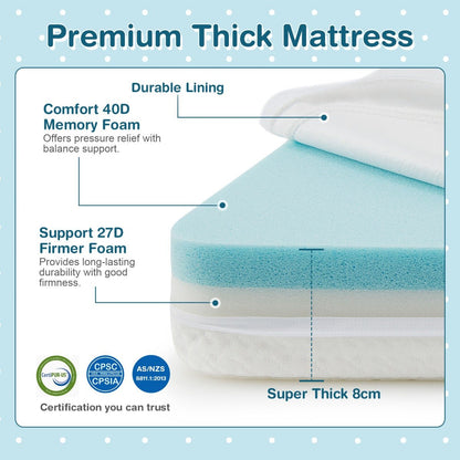 Versatile 97x68cm dual-sided baby cot mattress with removable cover for optimal comfort and hygiene.