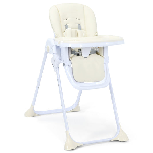 Beige Baby High Chair - Foldable, Convertible Design with Adjustable Recline