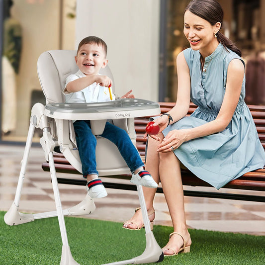 Adjustable Recline Baby High Chair - Grey, Foldable, Convertible Design