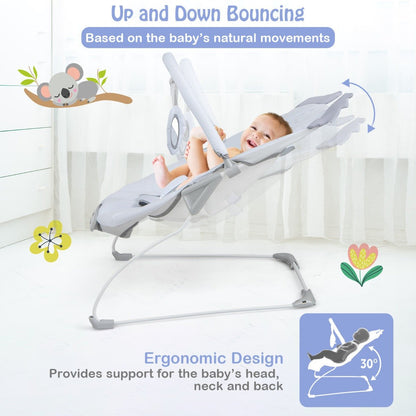 Baby rocker seat with music, toys for soothing bouncer - essential for calming infants.