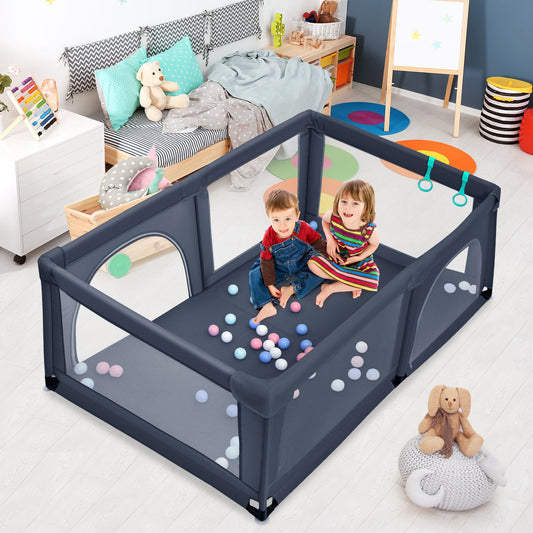 Baby Playpen Activity Centre in Black with Breathable Mesh Zipper Door and 50 Balls