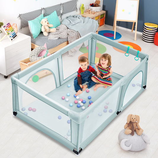 Breathable Mesh Zipper Door Baby Playpen in Blue with 50 Balls: Fun and Secure Space