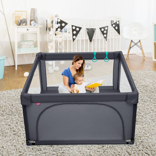 Secure Play Area: Dark Grey Baby Playpen with Ocean Balls