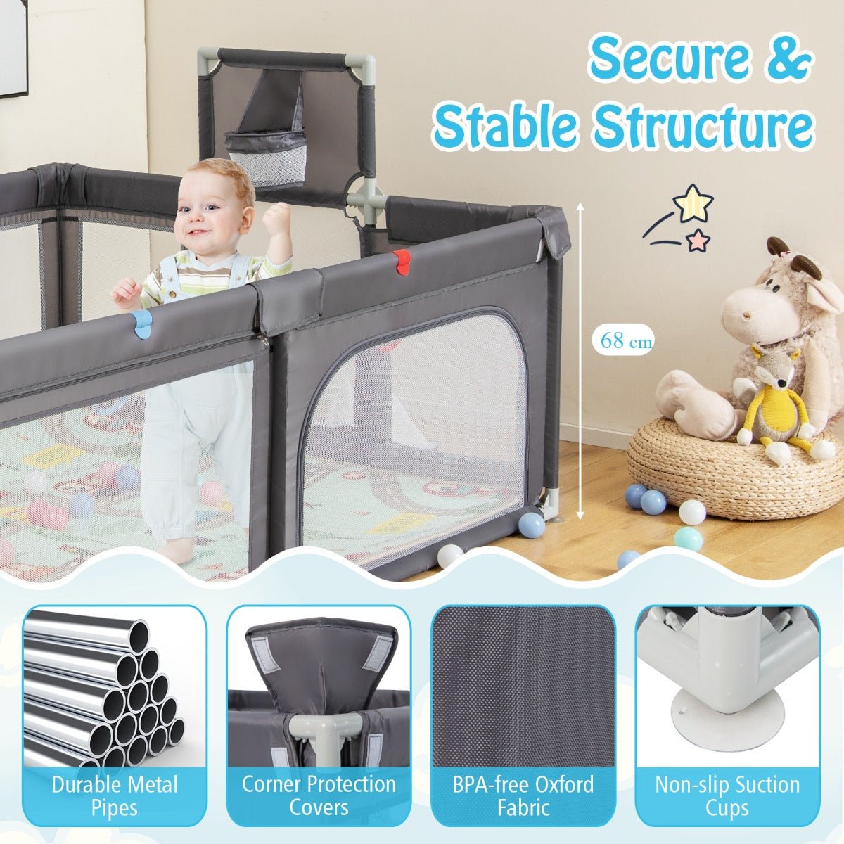 Grey Baby Playpen - Endless Entertainment from Kids Mega Mart