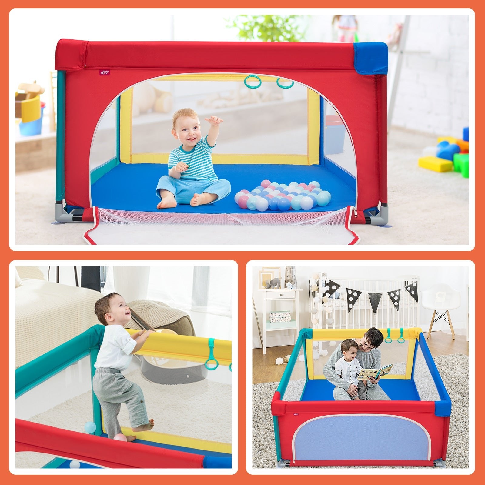 Multicolour Playpen with Safety Activity Fence for Toddlers: Includes 50 Ocean Balls
