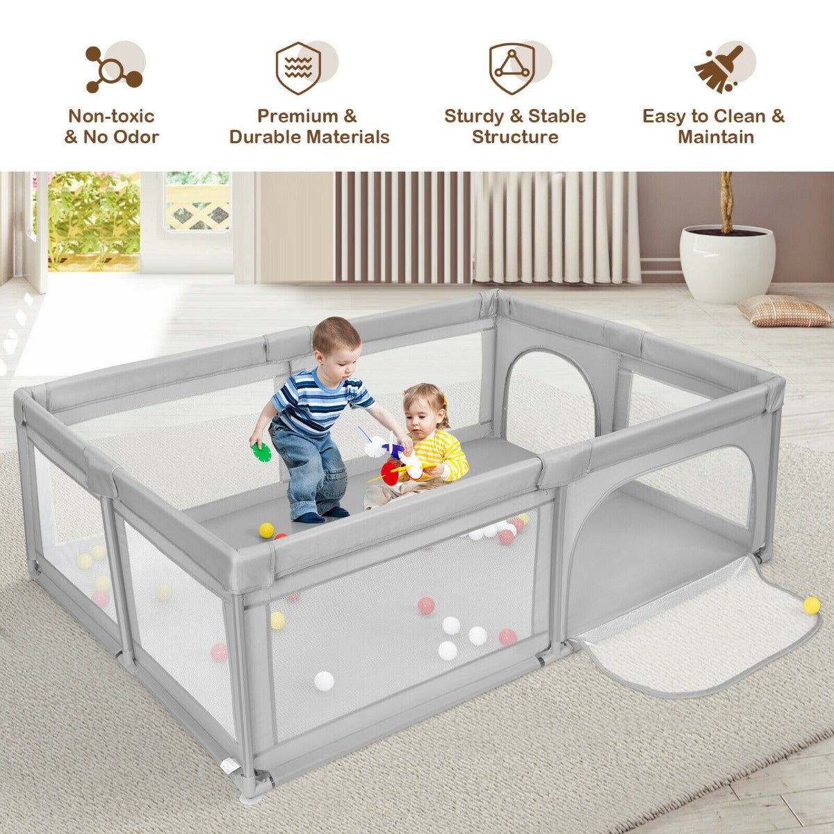 Kids playpen with ocean balls for safe and spacious playtime, featuring childproof safety.