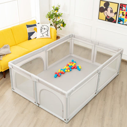 Baby playpen with ocean ball pit and safety features, ideal for home playtime.