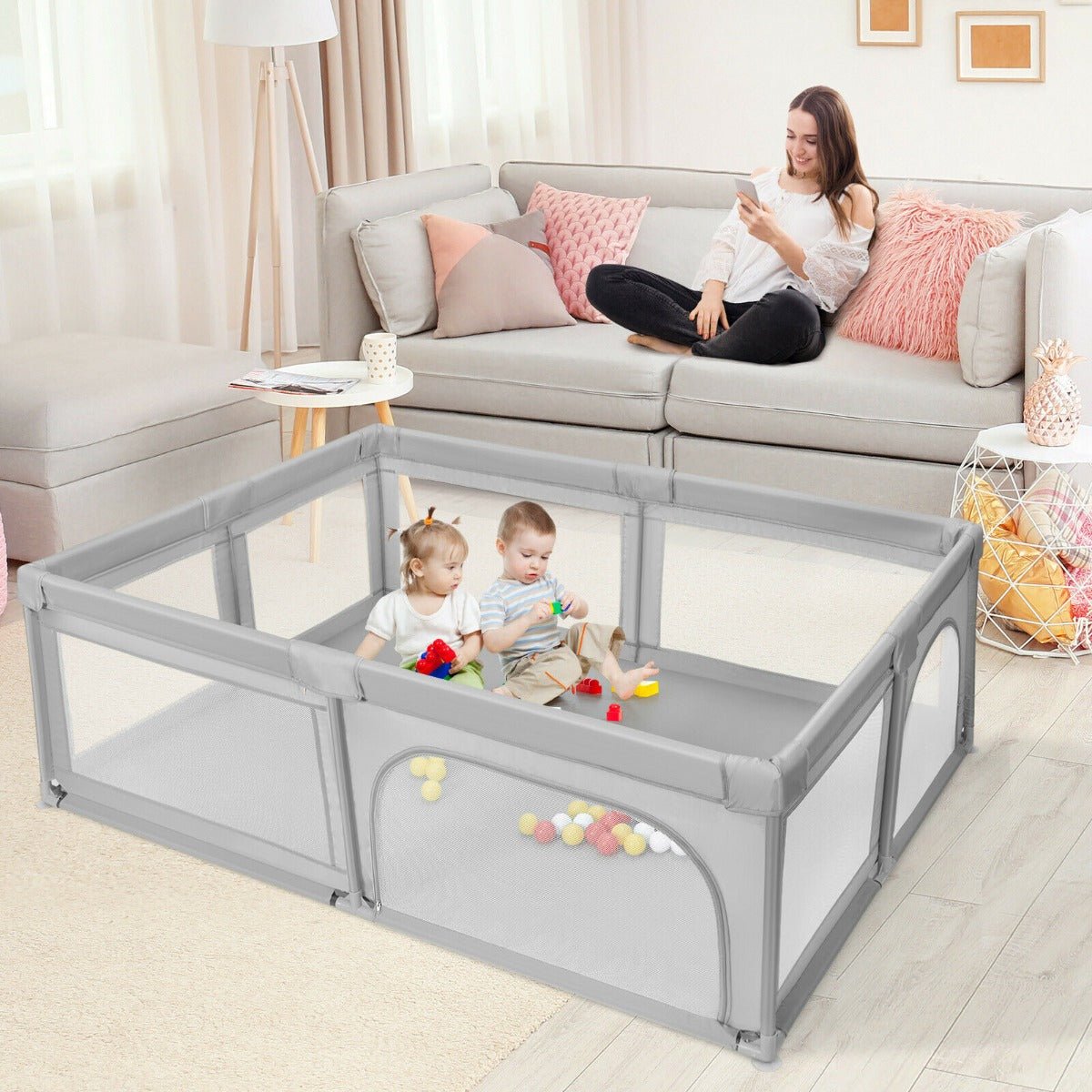 Baby playpen with ocean balls | provides safety and spacious play area for kids at home.