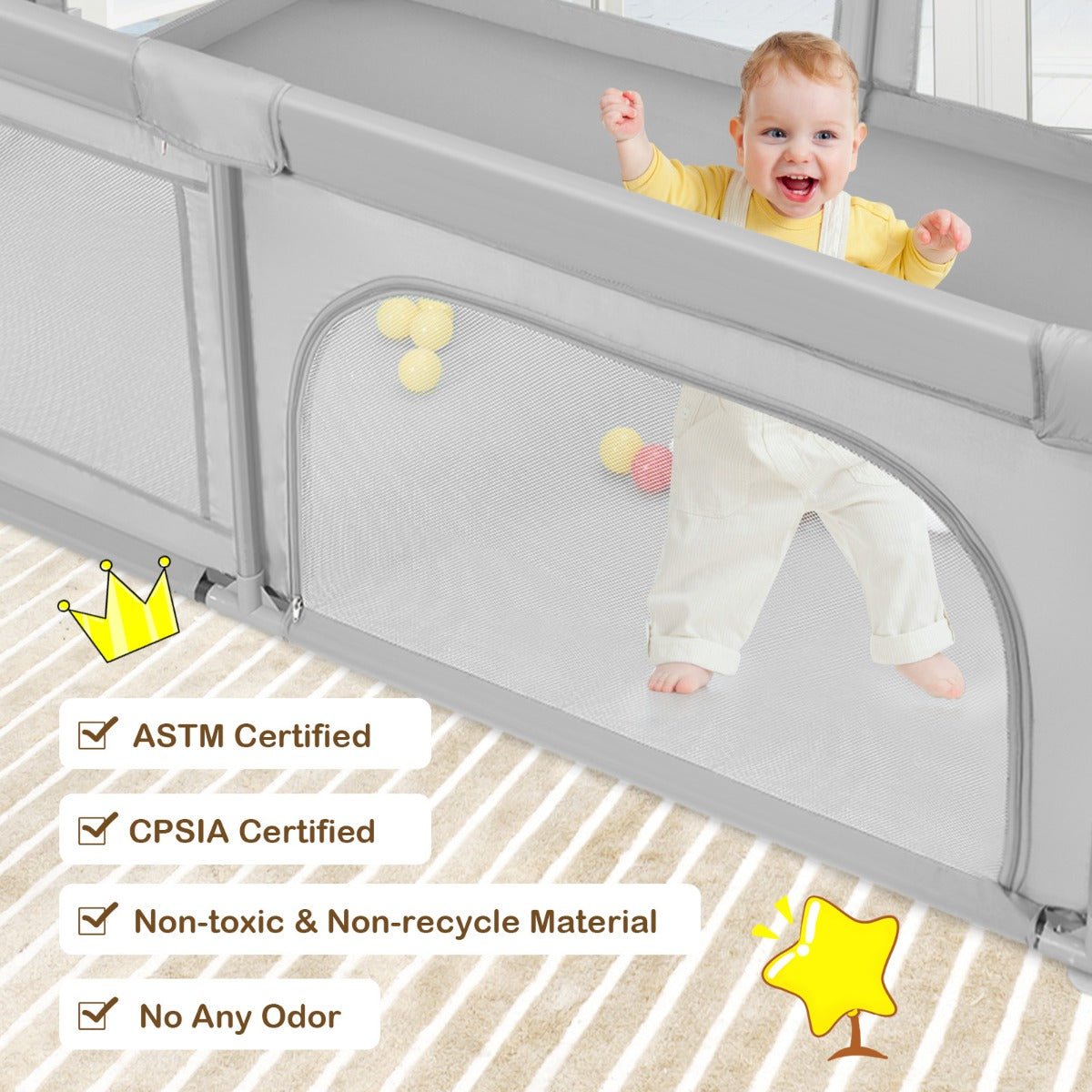 Baby playpen with ocean balls for safe, spacious playtime at home.