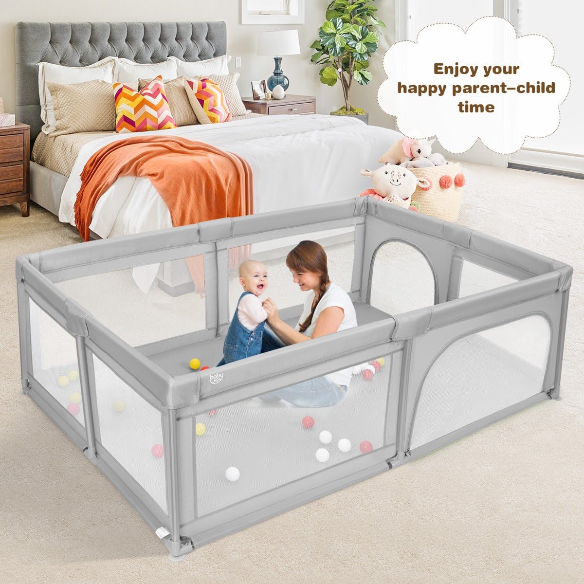 Baby playpen with ocean balls for safe, spacious playtime at home for kids.