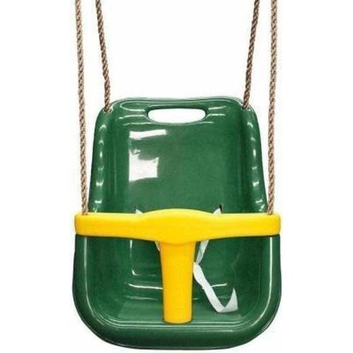 Adjustable rope swing seat for toddlers in vibrant green color, perfect for indoor/outdoor play.