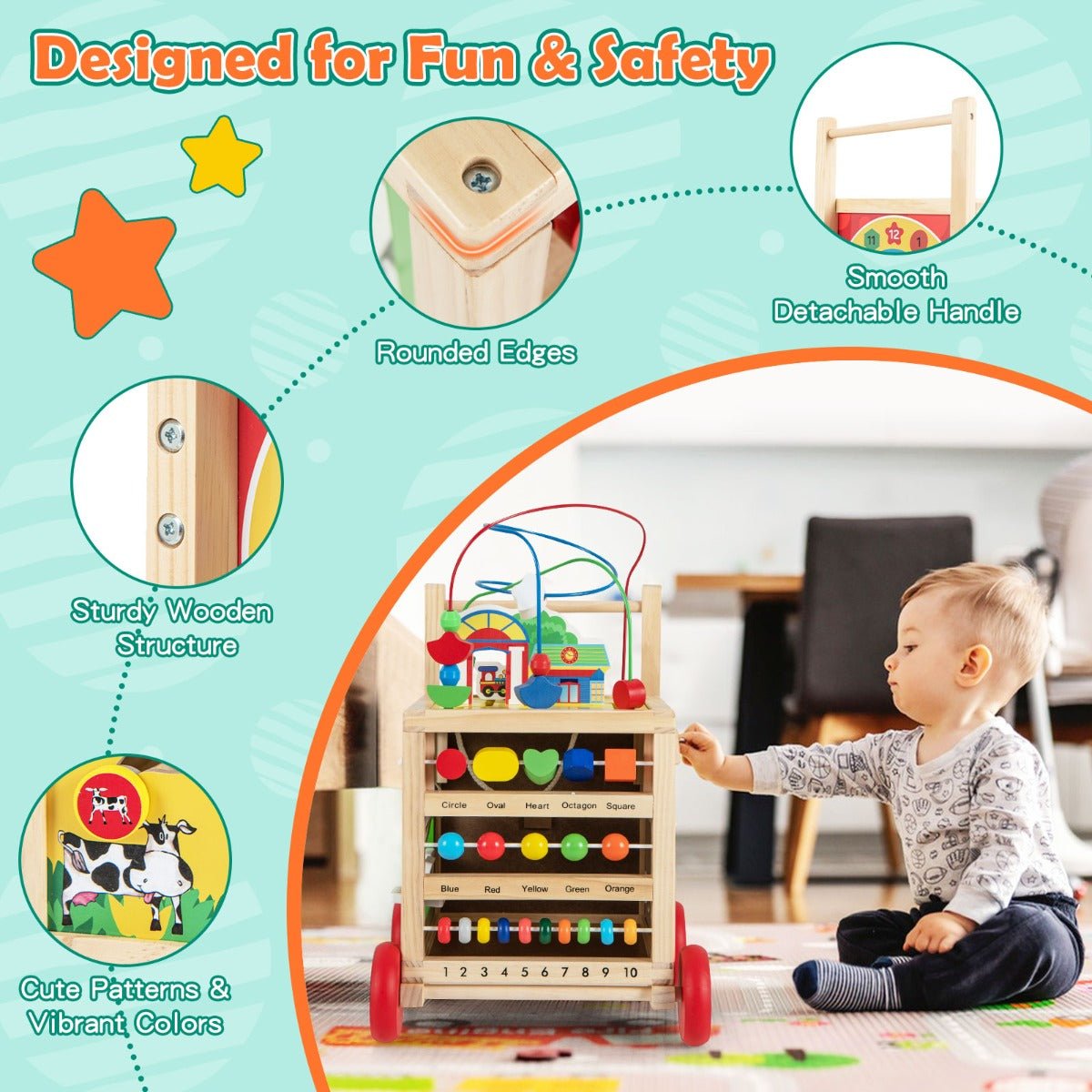 Baby Walker Activity Cube with wheels and Bead Maze for Toddlers