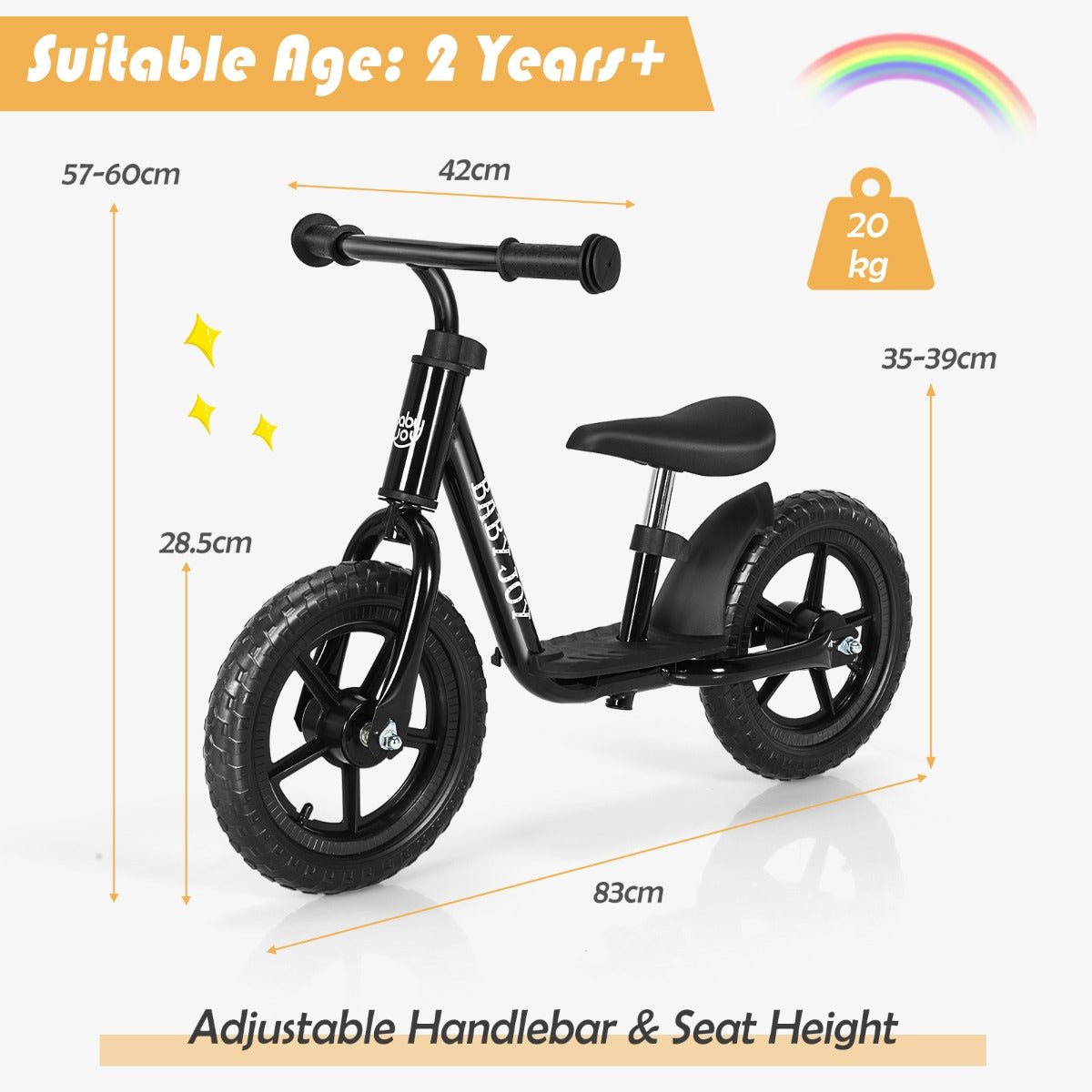 Empowering First Steps: Black Balance Bike with Adjustable Features for Kids