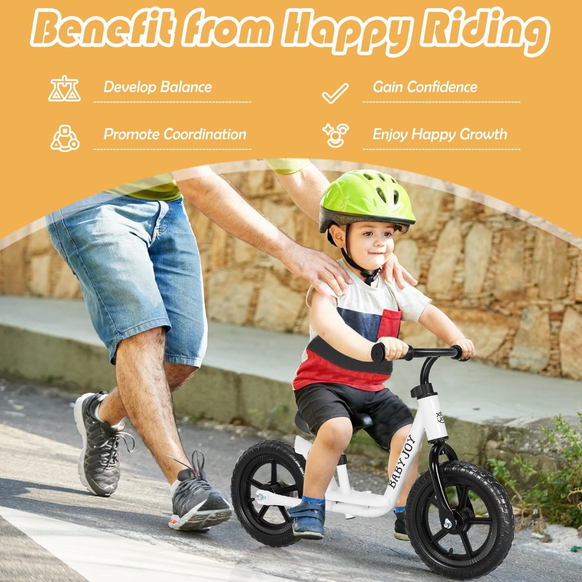 Pedal into Confidence: White Kids Balance Bike with Customizable Handlebar and Seat