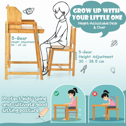 Eco-Friendly Bamboo Desk with Built-in Bookshelf