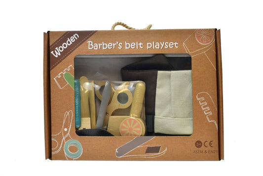 Colorful barber belt playset for creative kids hairstyling and role-playing at home.