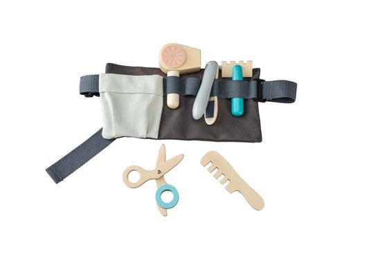 Colorful pretend play barber set with belt, perfect for imaginative kids role-playing activities.