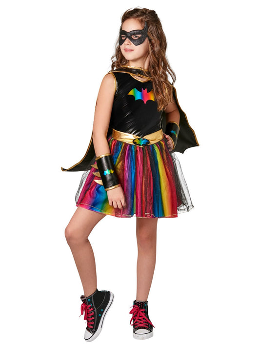 Batgirl Rainbow Tutu Costume for kids with DC Comics theme, perfect for home dress-up.