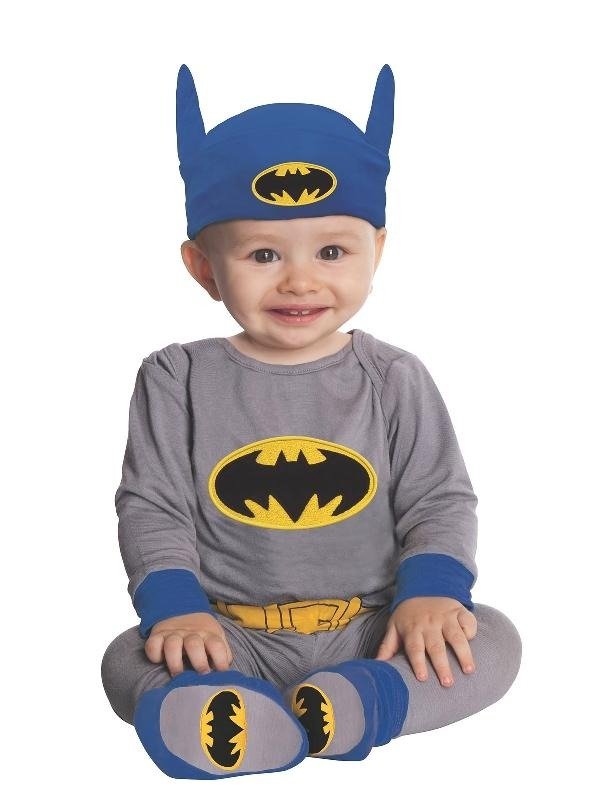 Batman DC Comics romper costume set for infants, perfect for home dress-up play.