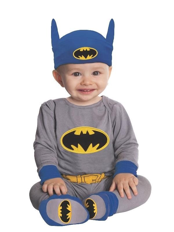 Batman Costume Romper and Beanie Headpiece Blue Grey Kids 6-12 MTHS