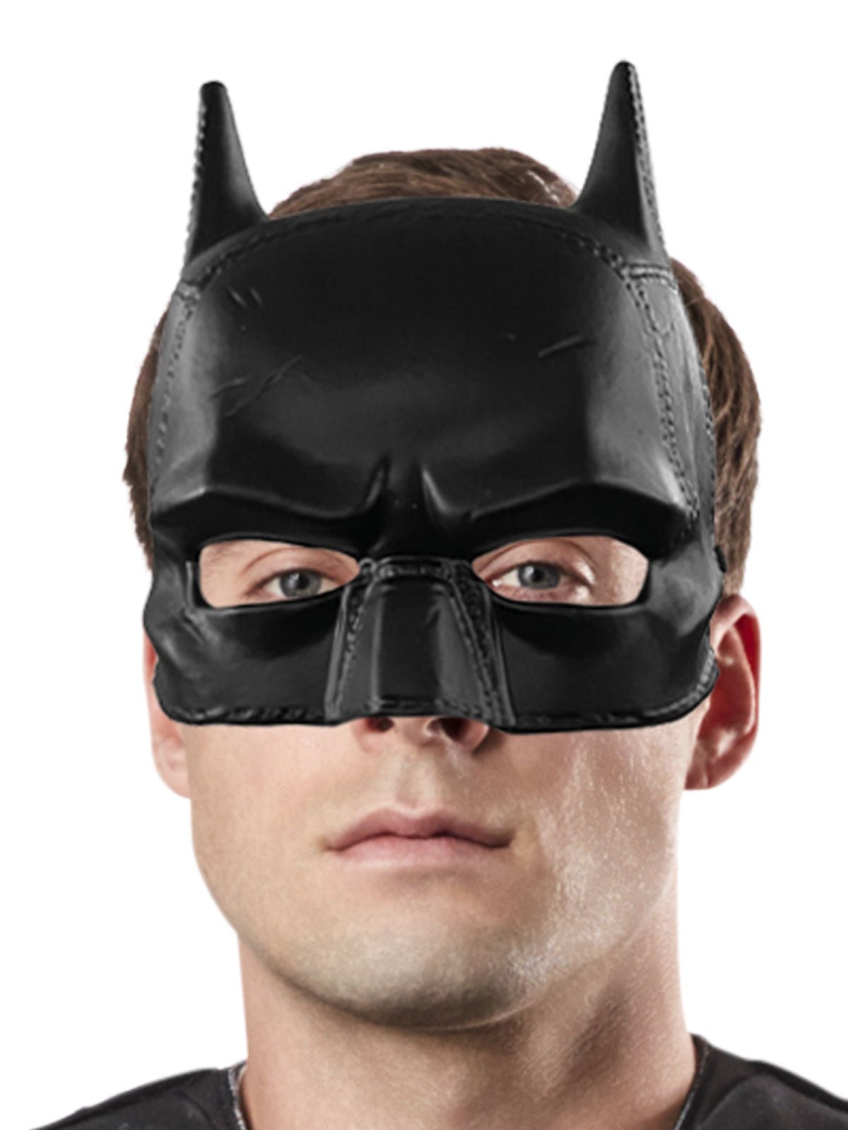 DC Comics Batman half mask for adult costumes, licensed accessory for superhero-themed events.