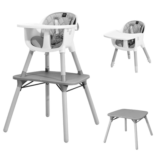 Grey 5-in-1 Baby Highchair with Harness, versatile and safe for mealtime and play.