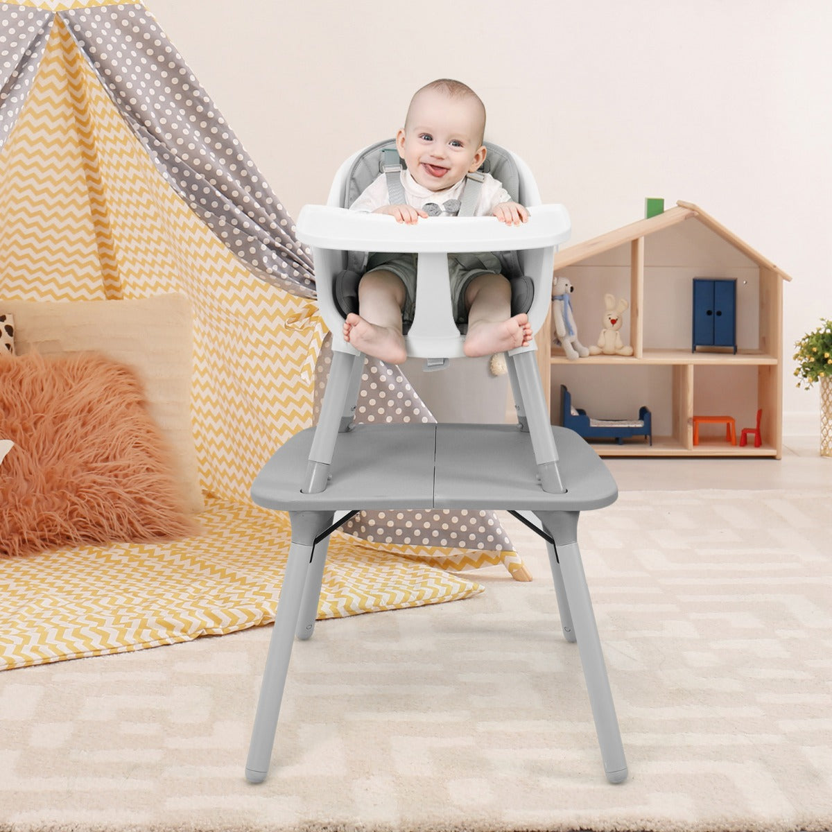 5 in 1 Convertible Baby Highchair in Grey | Multi-functional design for safe and comfortable dining.