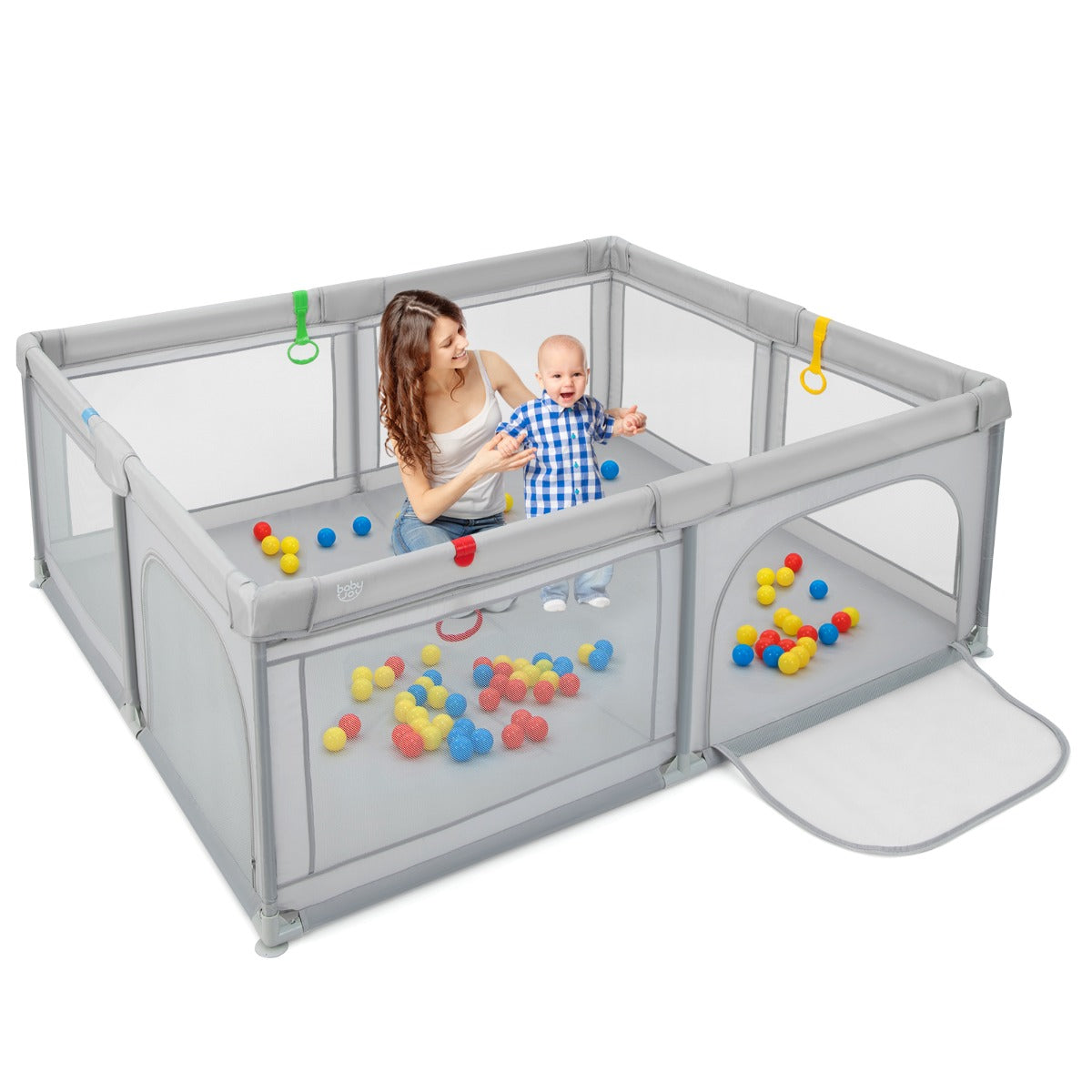 Portable baby playpen with ocean balls for safe indoor play - ideal for home fun.