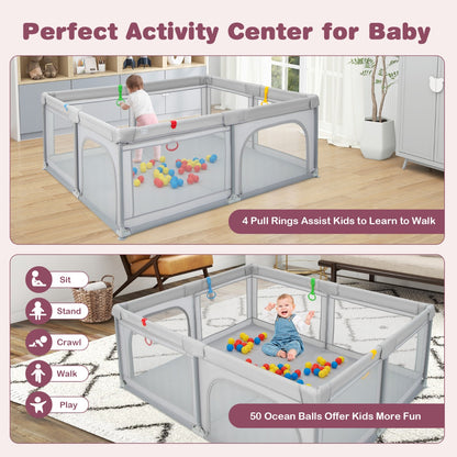 Portable Baby Playpen with Ocean Balls, creating a safe indoor play area for children.