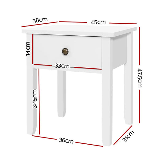 Kids white bedside table with drawer - compact storage solution for childrens bedrooms.