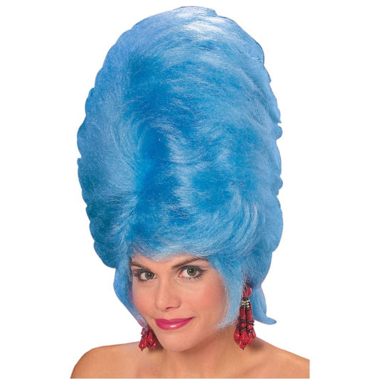 Blue beehive 60s retro wig for adults, ideal costume accessory for childrens home dress-up play.