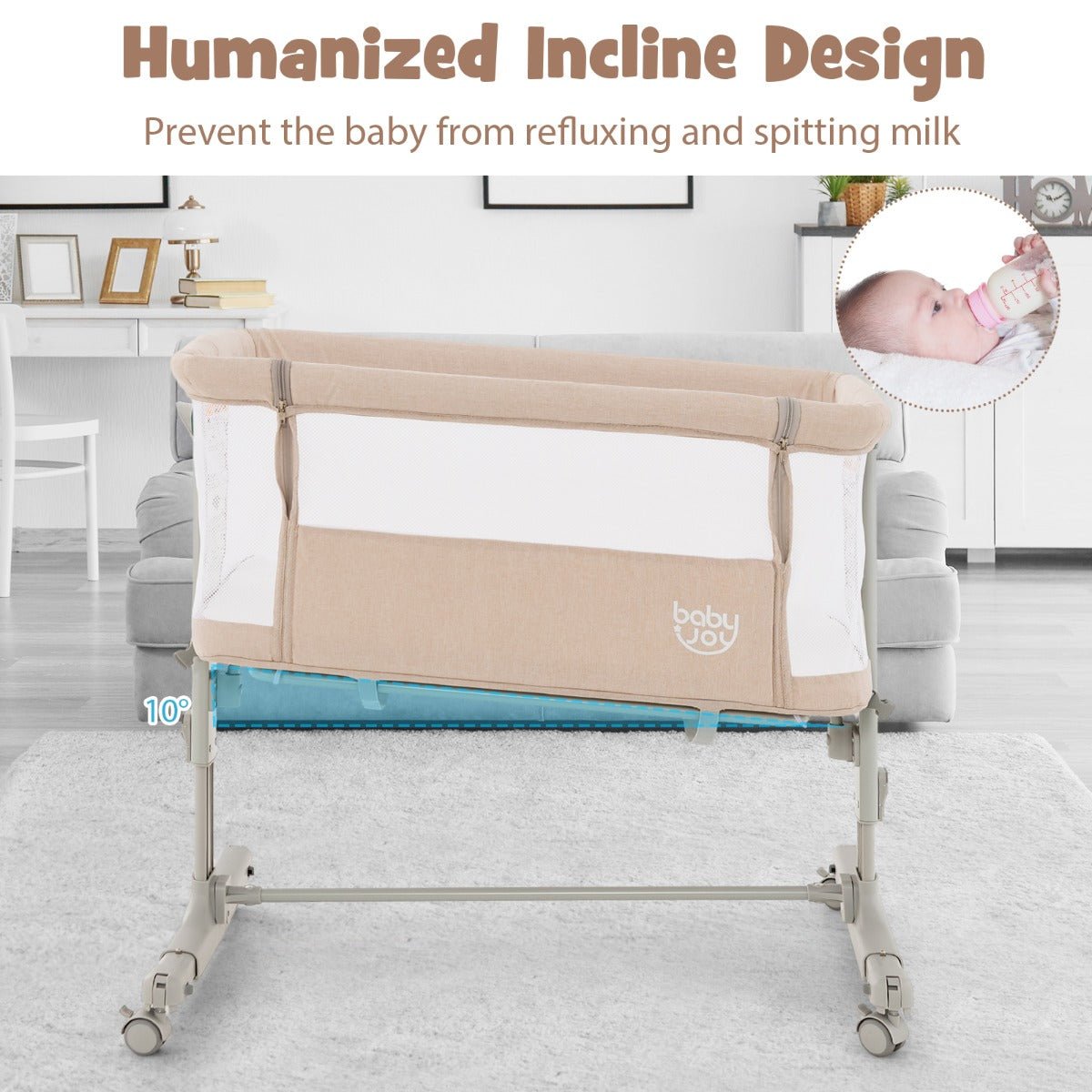 Foldable Beige Baby Bed