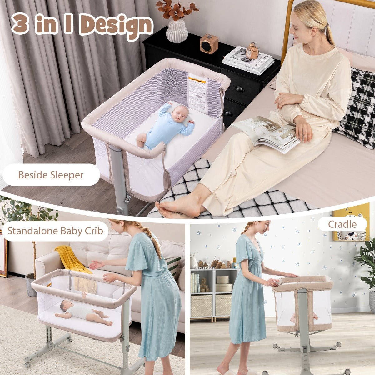 Cozy Baby Bedside Sleeper in Beige