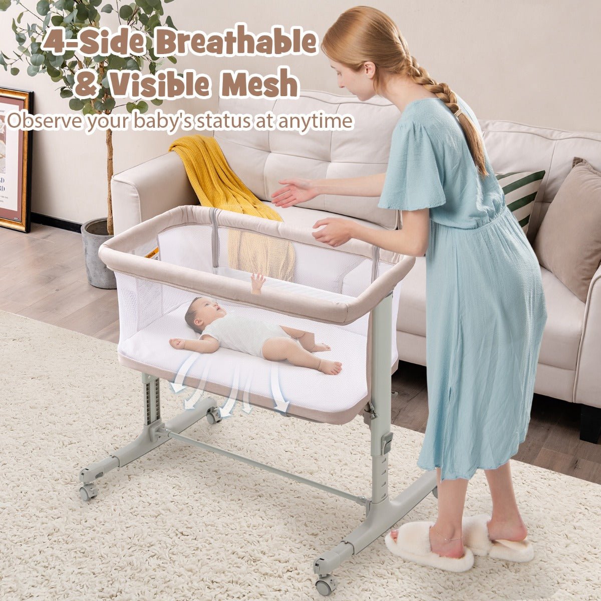 Beige Bassinet Cot Side View