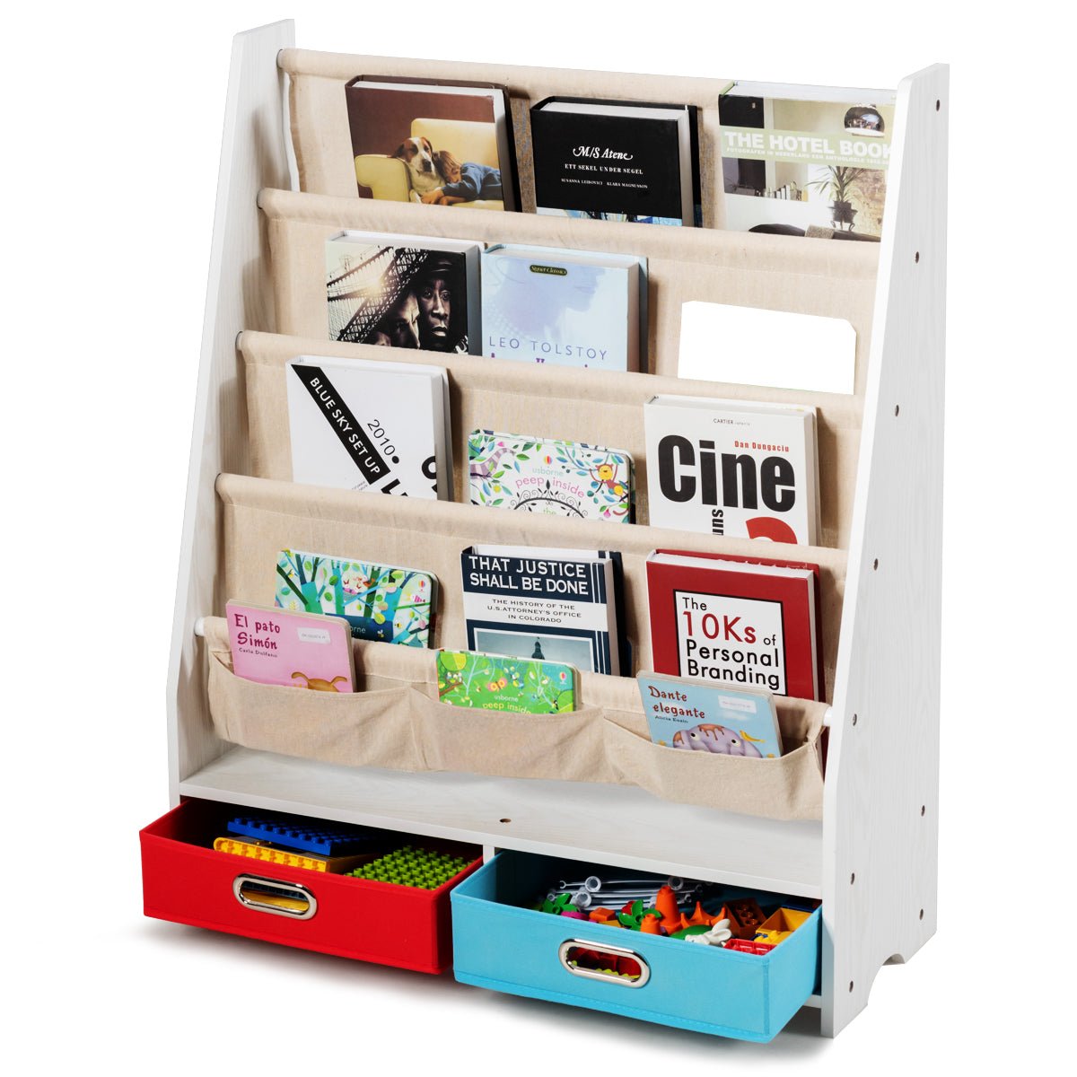 Book Storage Unit with 2 Boxes - Beige Wood, Stylish and Functional