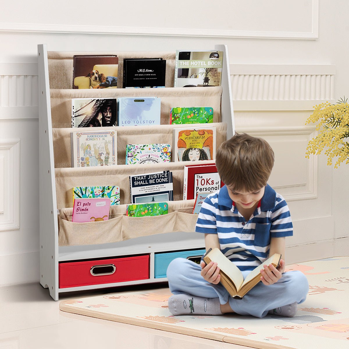Wood Book Display with Storage - Beige, Keep Books in Order