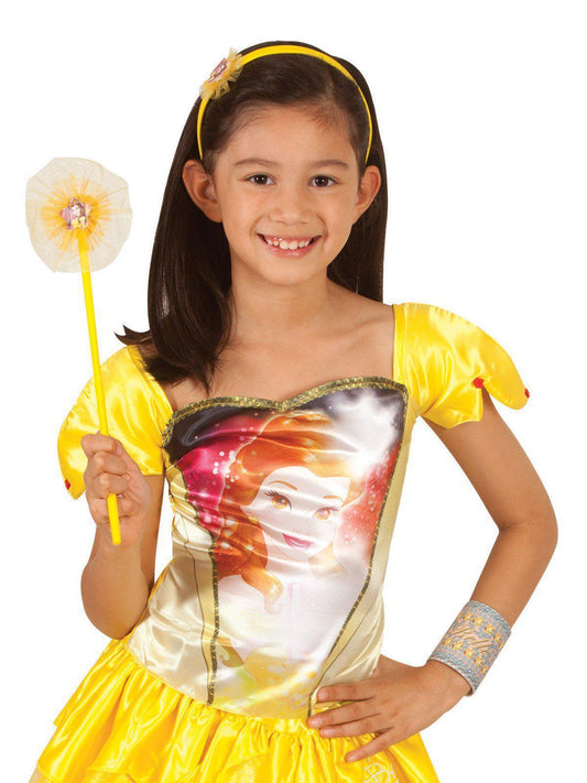 Disney Princess Belle glitter wristband for kids, perfect for dress-up fun at home.