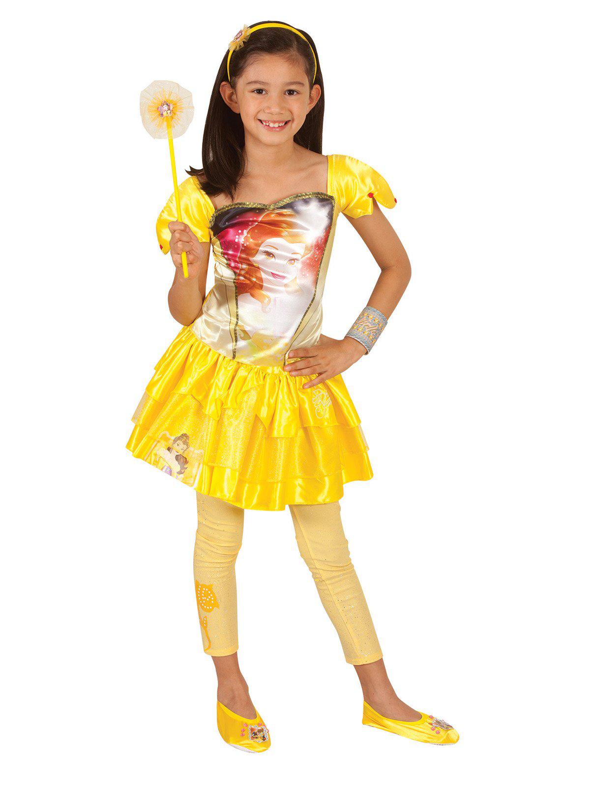 Disney Belle footless tights with glitter rose print for kids, perfect for everyday wear.