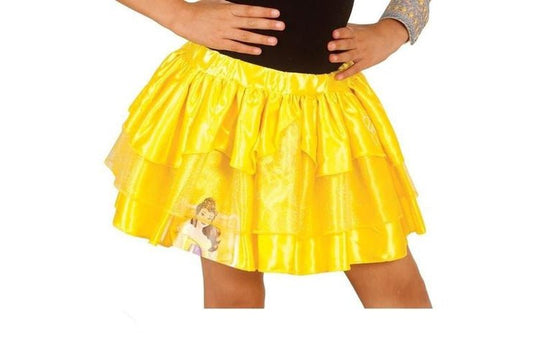 Disney Belle Princess gold layered tutu skirt for girls, perfect for dress-up play at home.