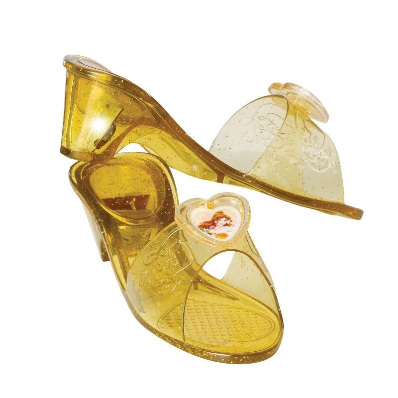 Disney Princess Belle light-up jelly shoes for magical playtime fun at home.