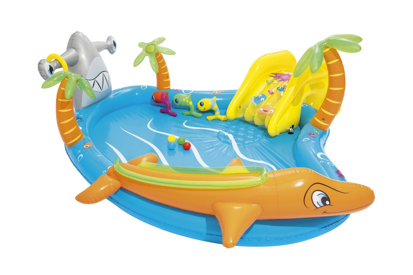 Inflatable Sea Life Water Fun Park Pool with Slide for backyard summertime fun.