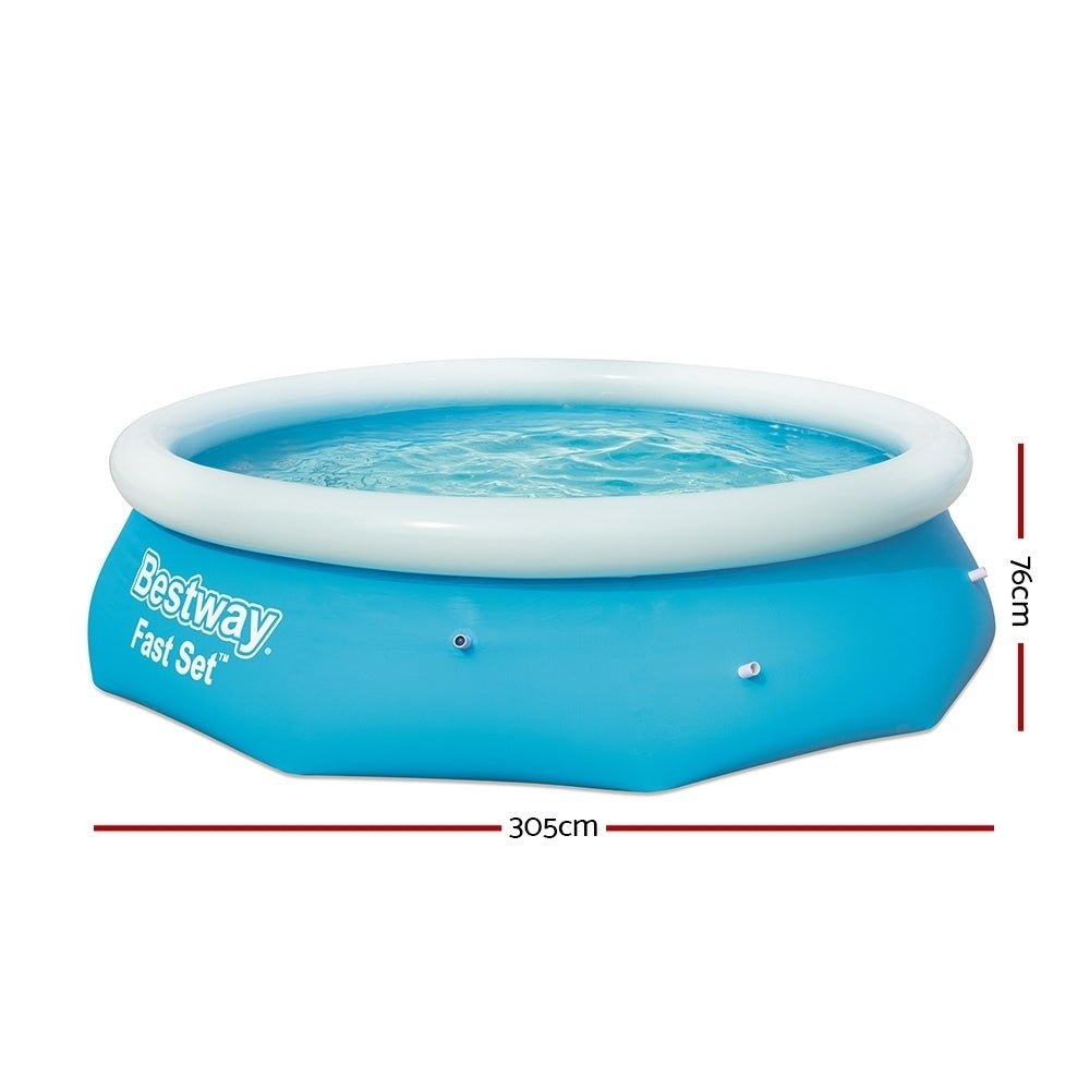 Bestway 305x76cm Fast Set Pool ideal for kids backyard water fun.