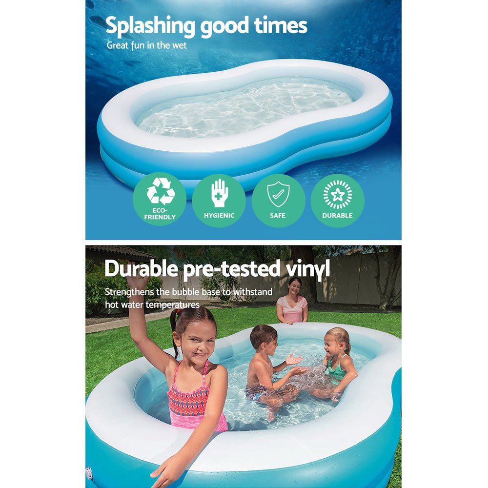 Inflatable kids swimming pool, 2.62m x 1.57m x 46cm, perfect for home backyard fun.